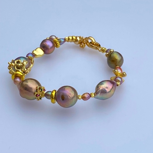 B50-Handmade High End Edison Pearl And Avocado Pearl Bracelet - Picture 3 of 8